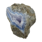 Blue lace agate raw geode, angled view of the banded blue chalcedony