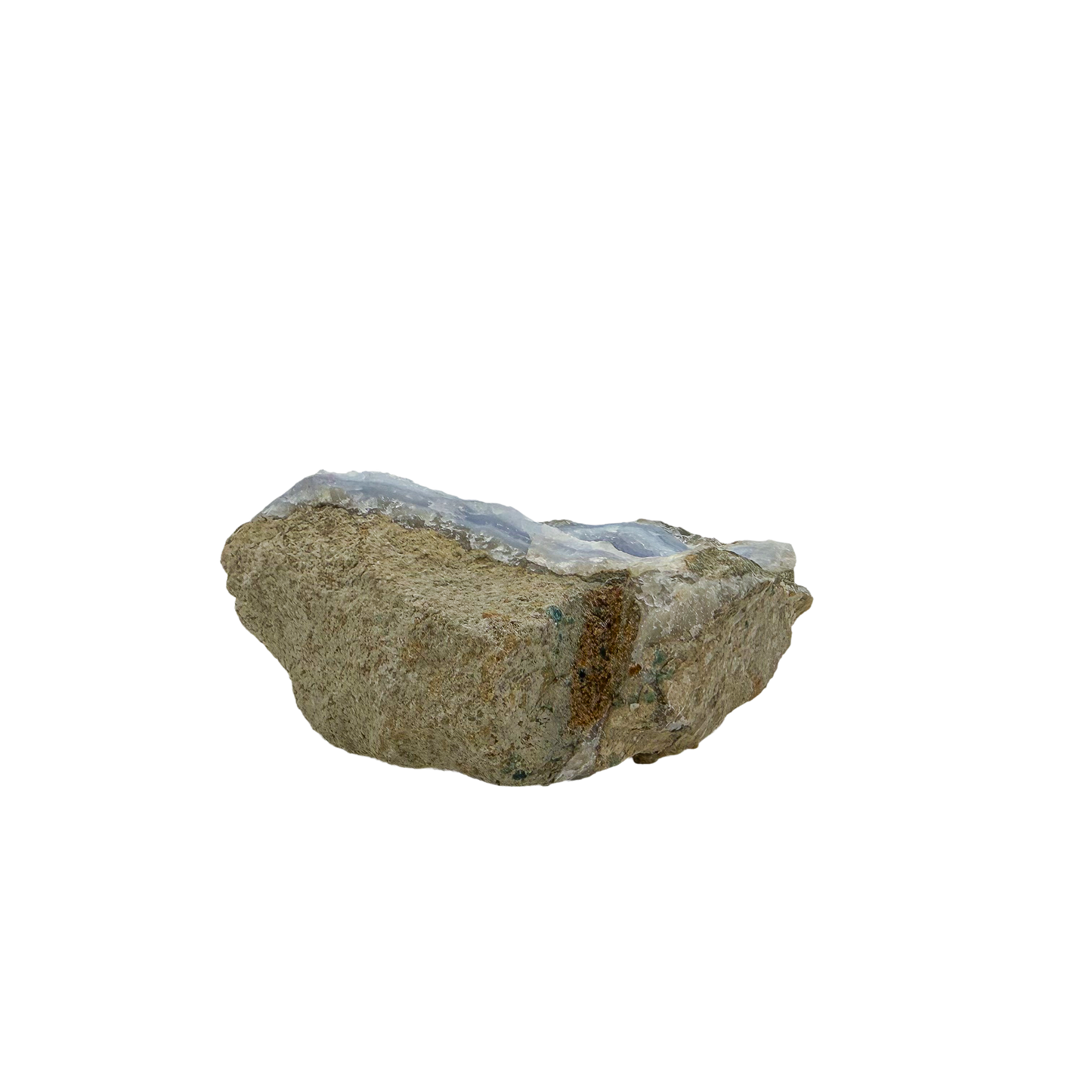 Blue lace agate raw geode, rough exterior of the squared nodule
