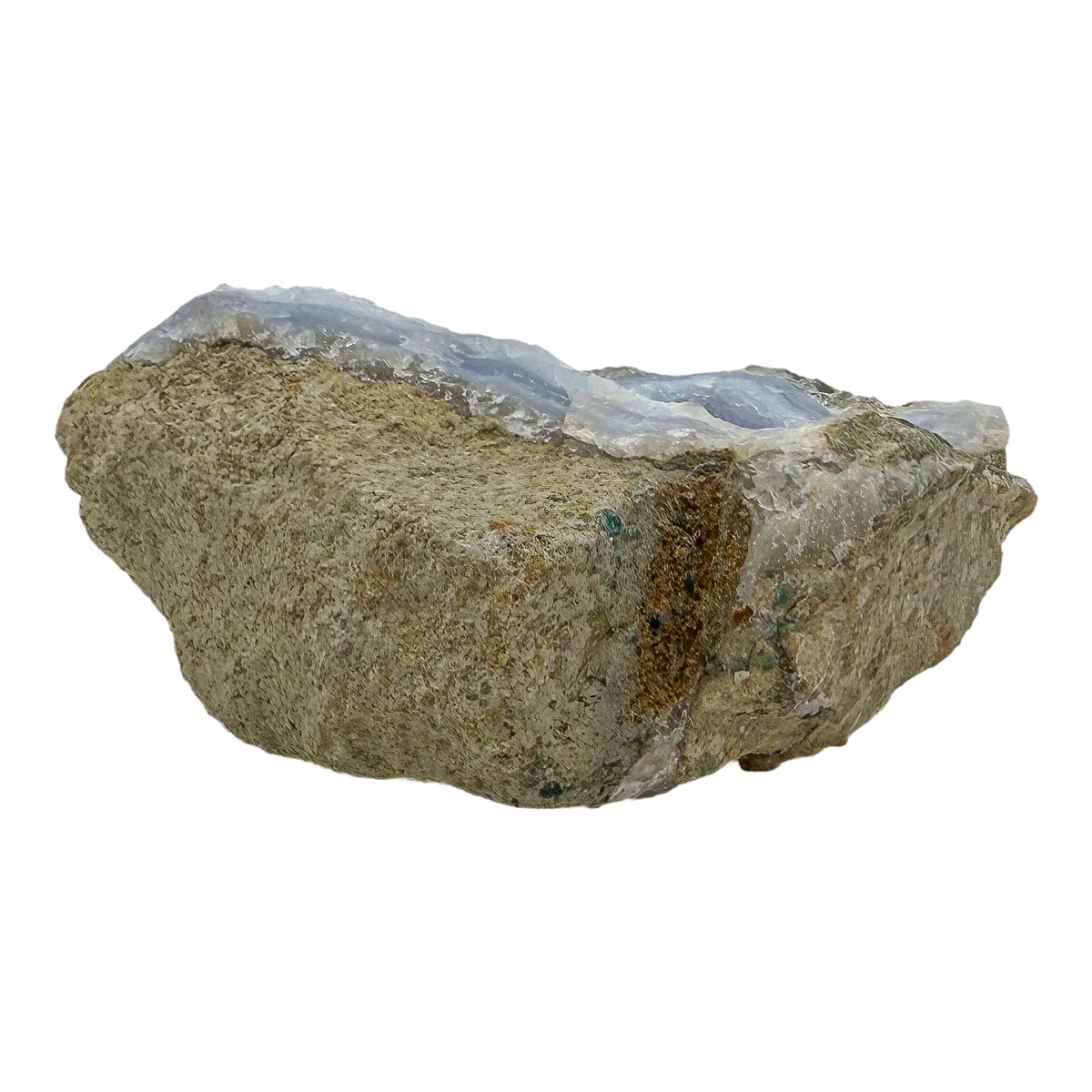 Blue lace agate raw geode, rough exterior of the squared nodule