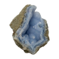 Blue lace agate raw geode, upright view with the fullest blue coverage