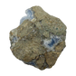 Blue lace agate raw geode, rear view of rough tan and gray host rock
