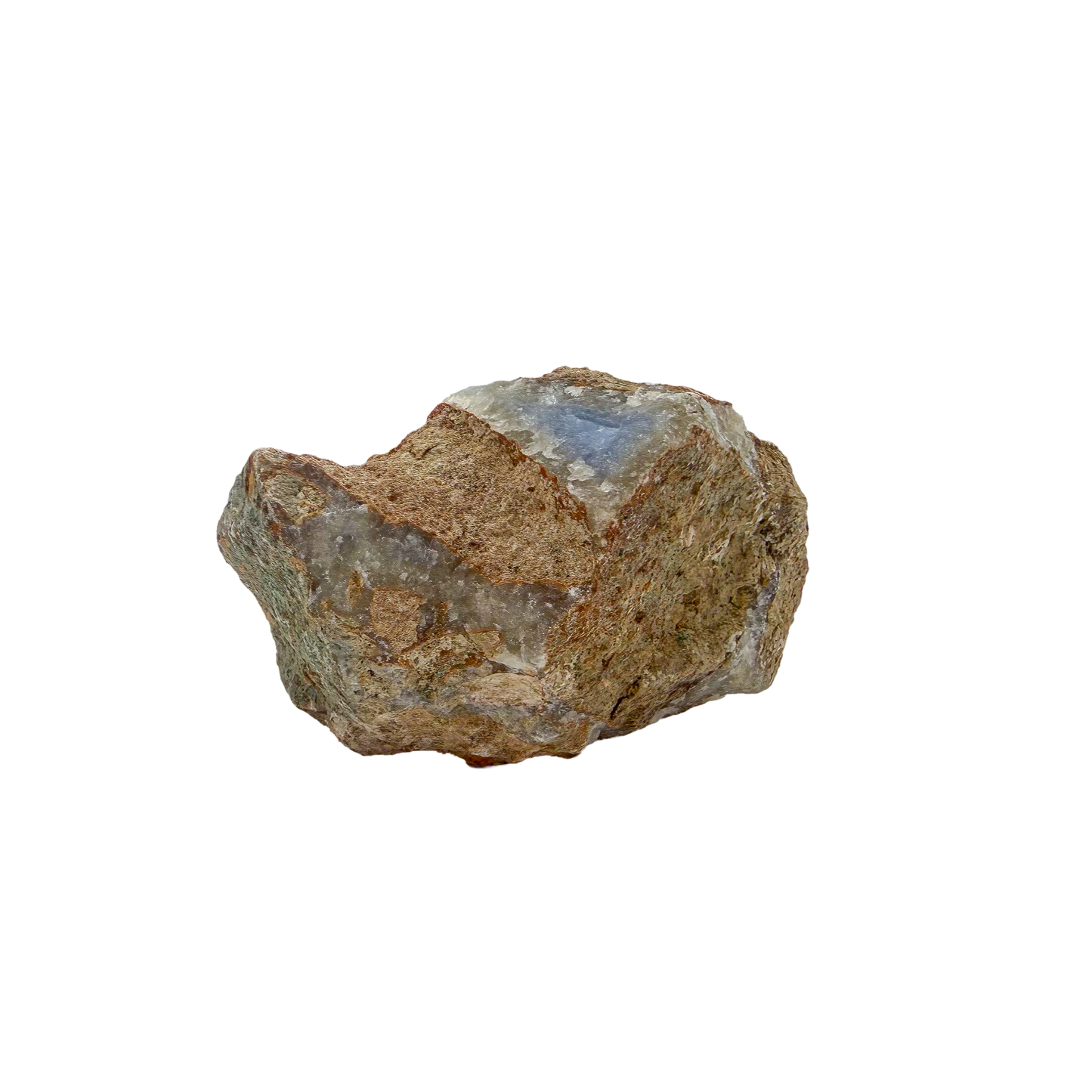 Blue lace agate raw geode, rough exterior of the palm sized nodule