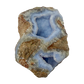 Blue lace agate raw geode, upright view of the open blue cavity