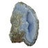 Blue lace agate raw geode, upright view with the fullest blue banding showing