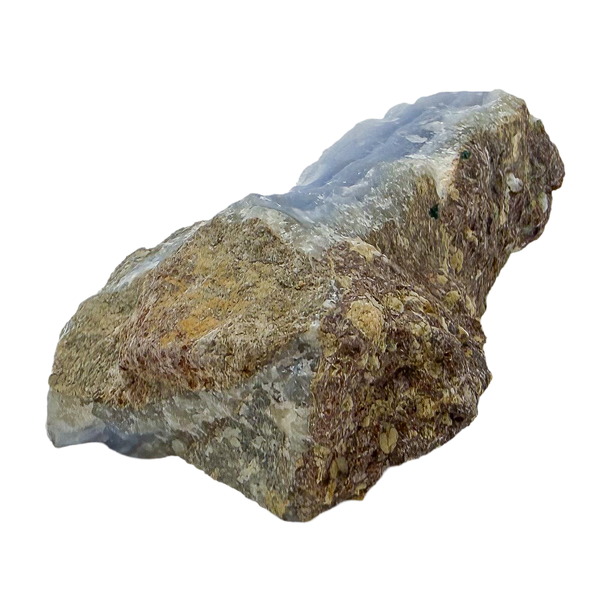 Blue lace agate raw geode, rough exterior of the elongated nodule