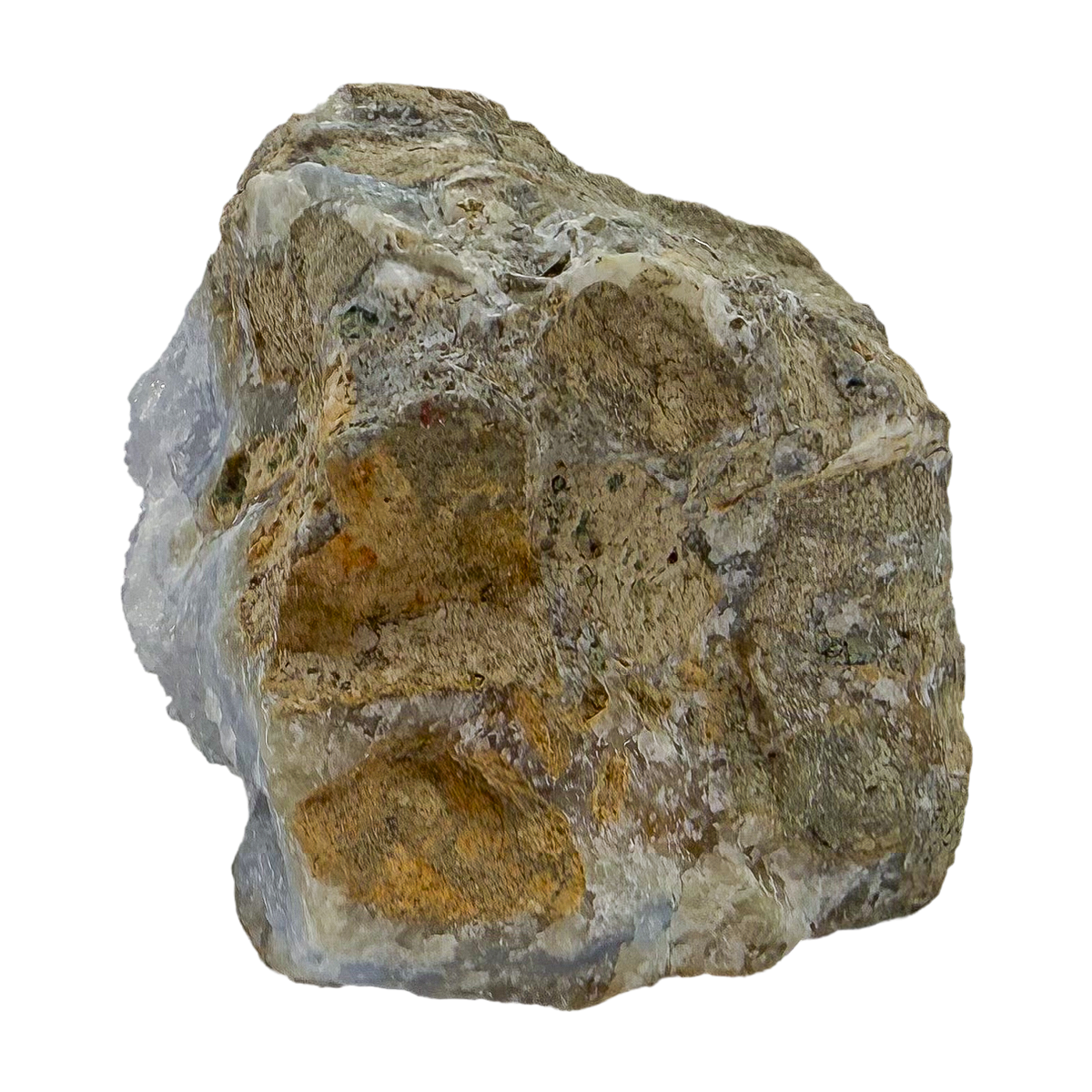 Blue lace agate raw geode from Malawi, uncut host rock over the domed nodule