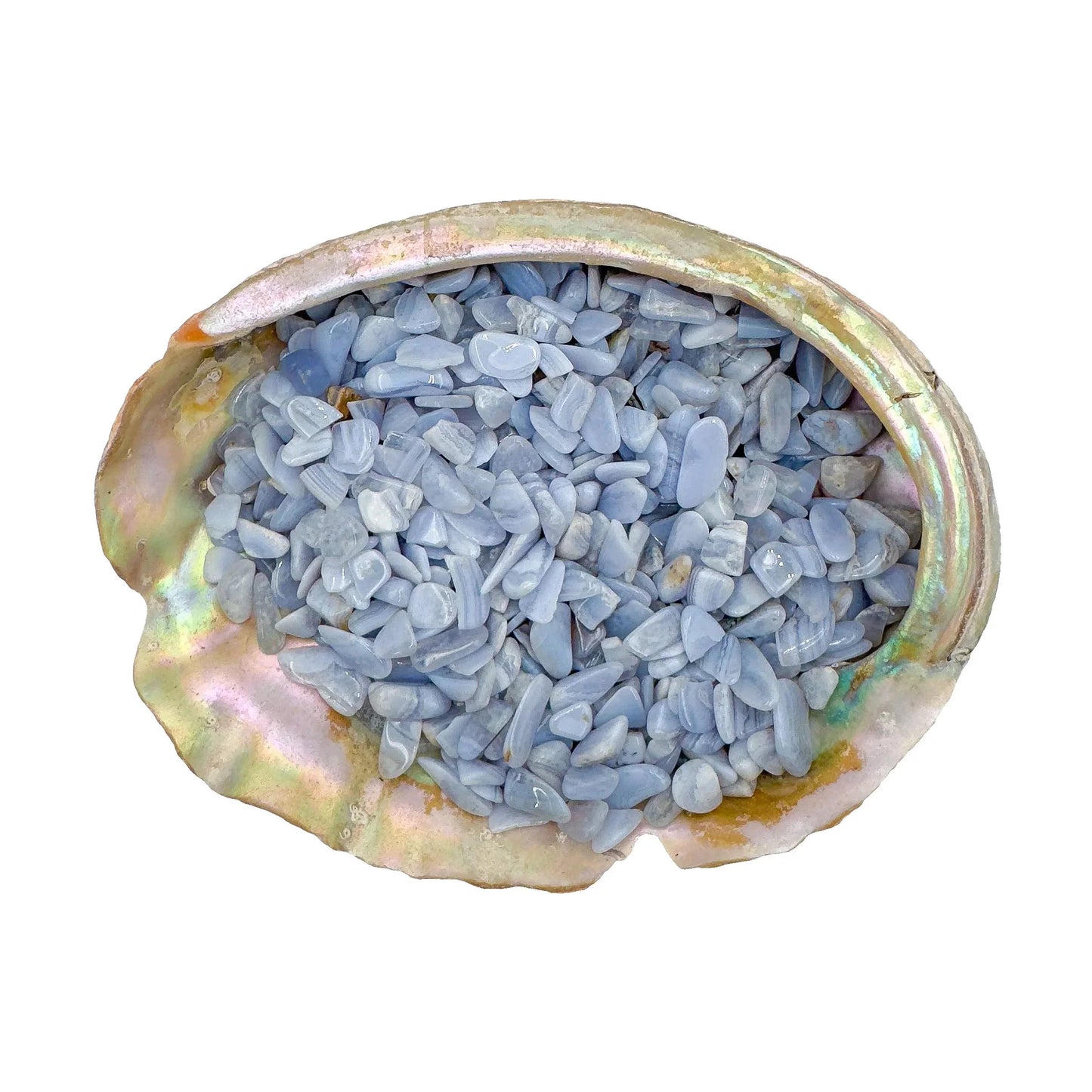 Blue Lace Agate Crystal Chips to support Anxiety Relief, Calm & Communication — blue small tumbled, A grade from Namibia