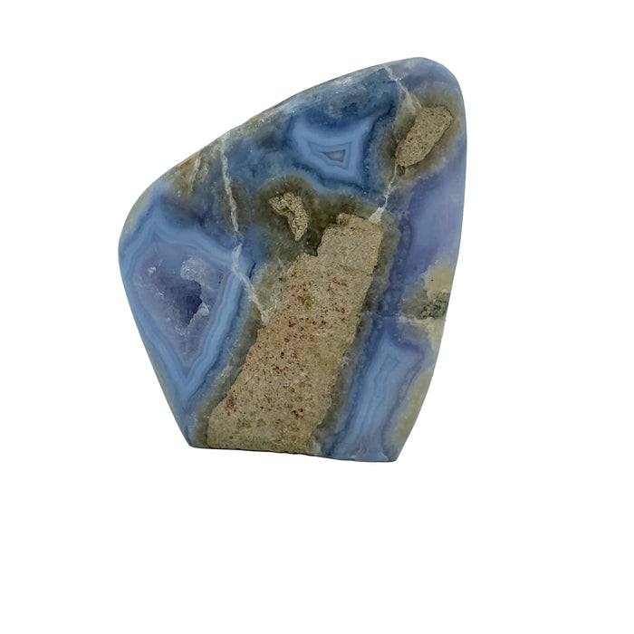 Alternate angle of Blue Lace Agate raw geode, from Malawi.