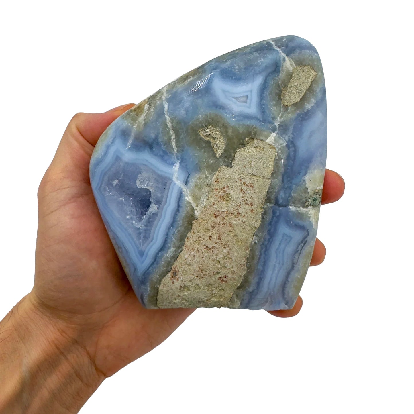 Base detail of Grade AA Blue Lace Agate geode