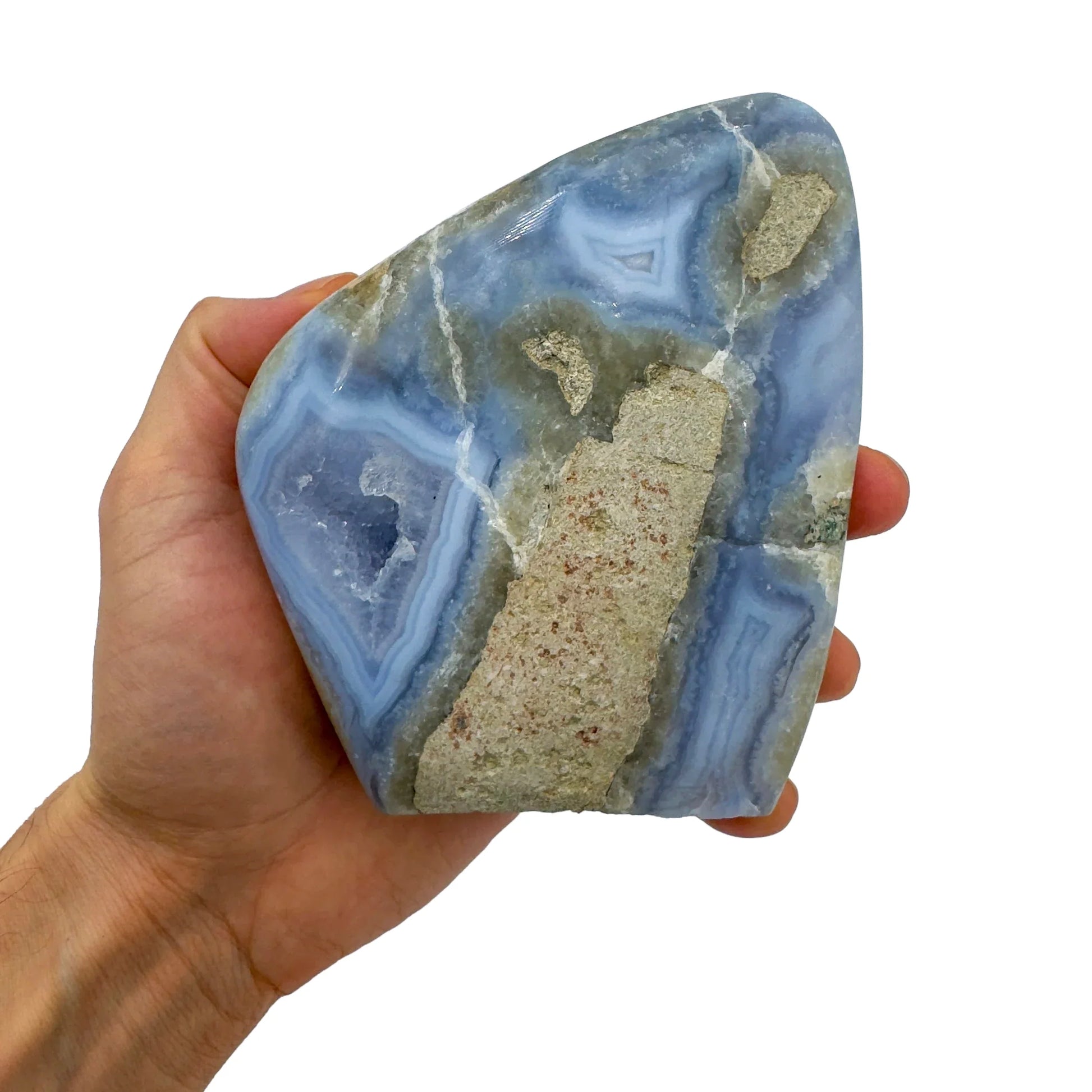 Base detail of Grade AA Blue Lace Agate geode
