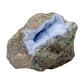 Blue lace agate raw geode, side view showing natural cavity and druzy crystal