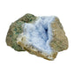 Blue lace agate raw geode, rear view of rough tan and gray host rock