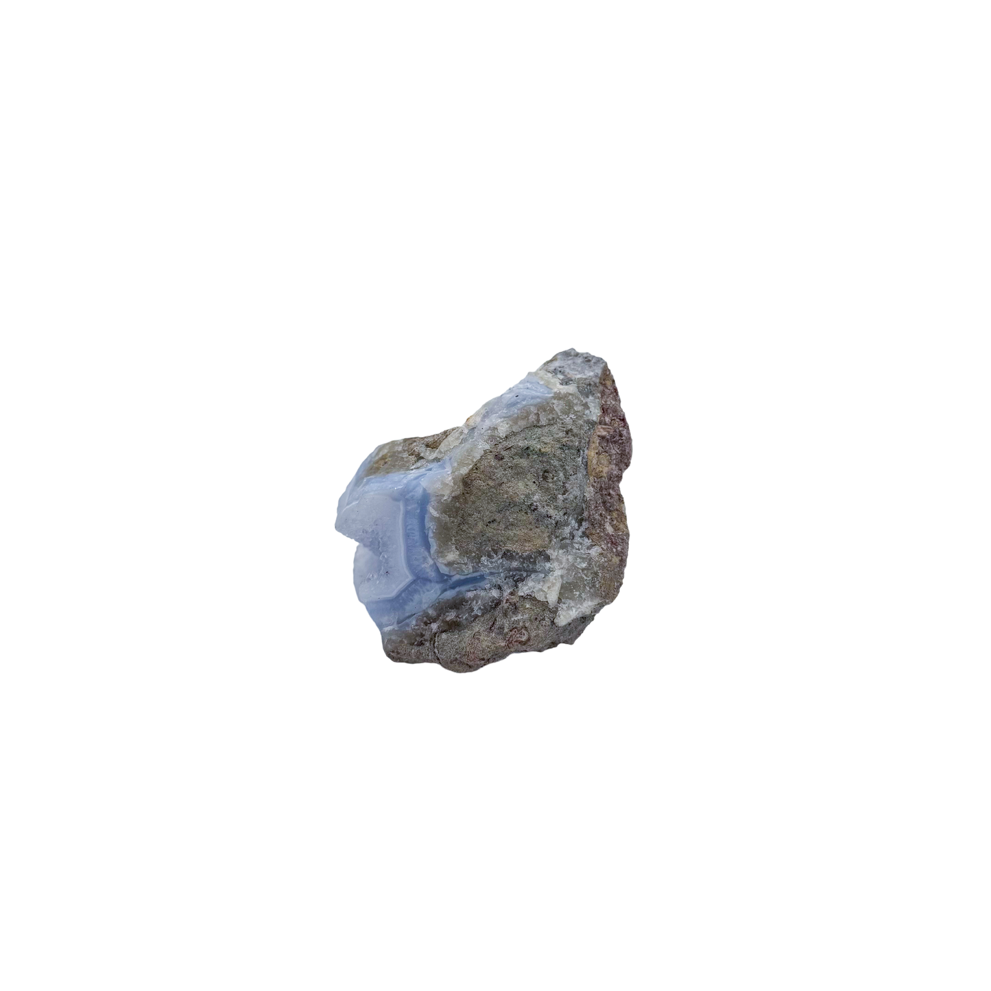 Blue lace agate raw geode from Malawi, uncut host rock with blue banded interior