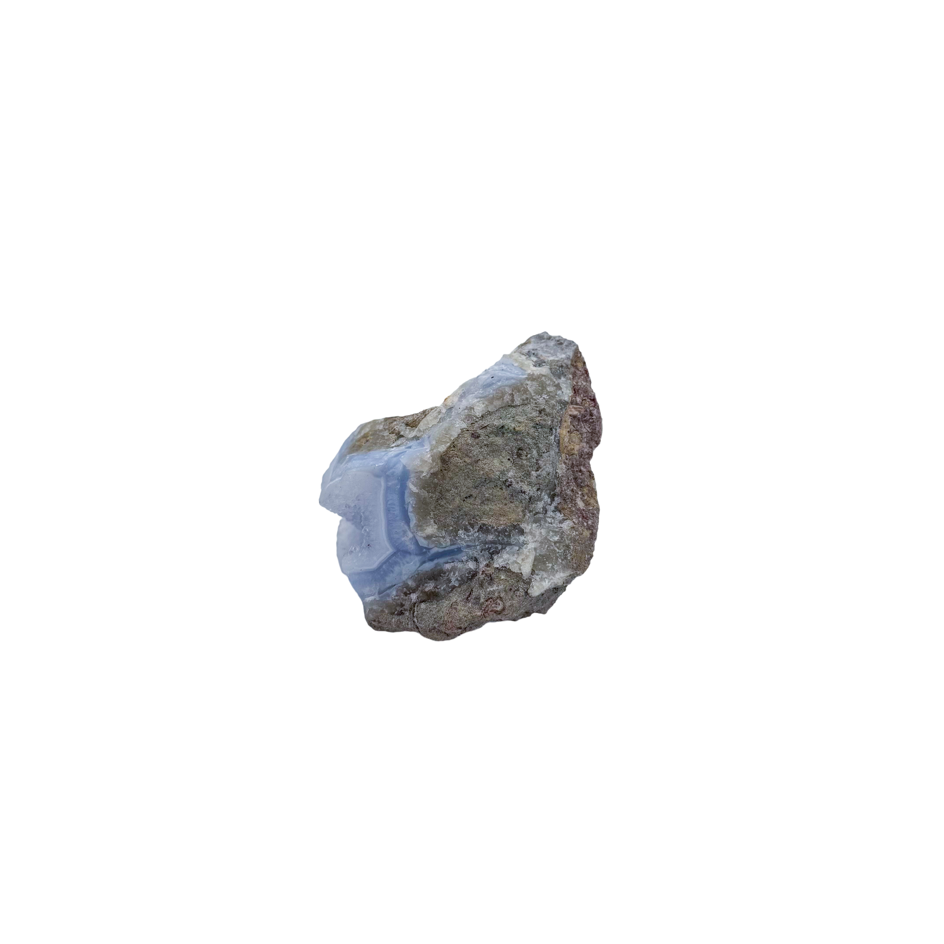Blue lace agate raw geode from Malawi, uncut host rock with blue banded interior