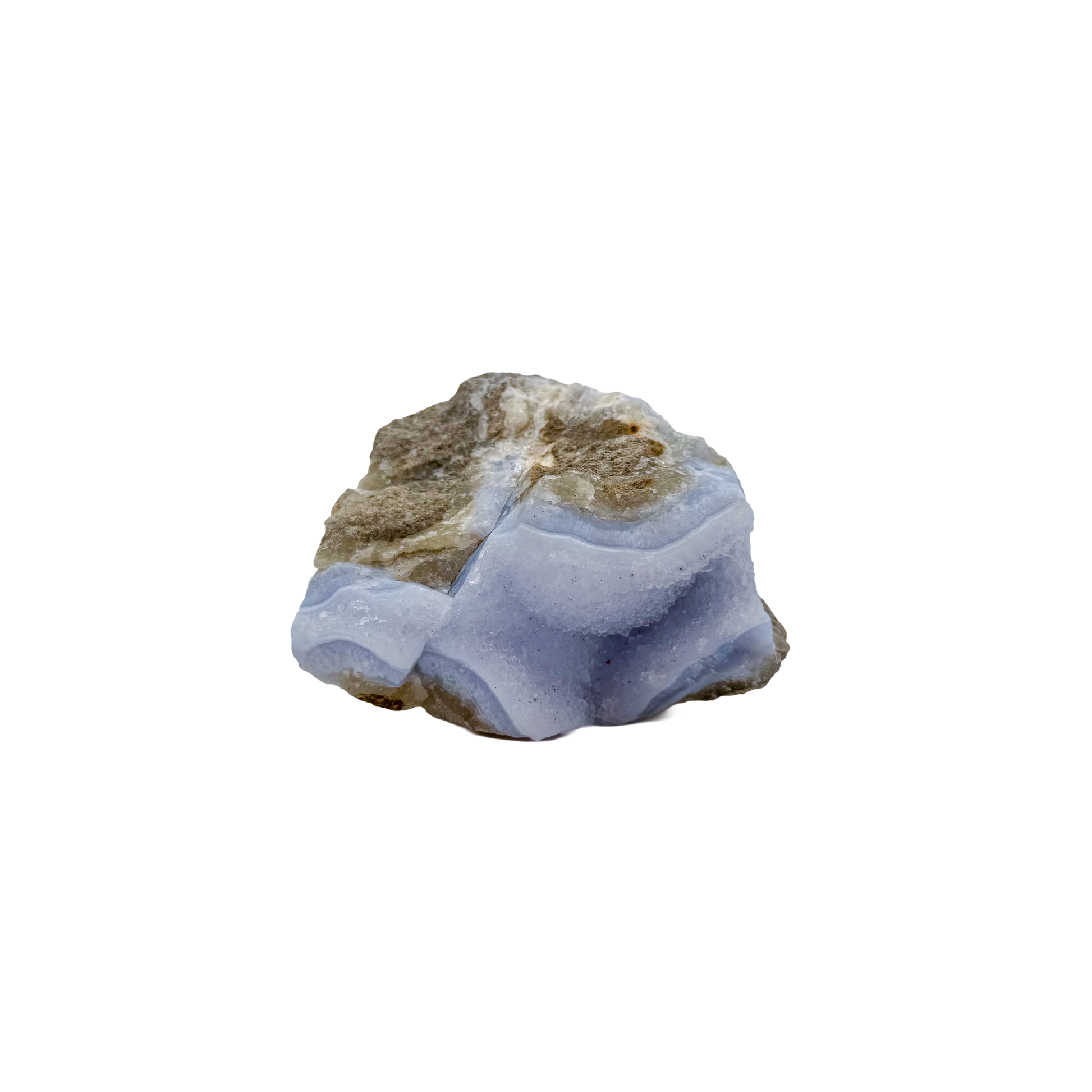 Blue lace agate raw geode from Malawi, AA grade, pale blue banded chalcedony in a natural cavity