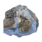 Blue lace agate raw geode, angled view of banded blue chalcedony