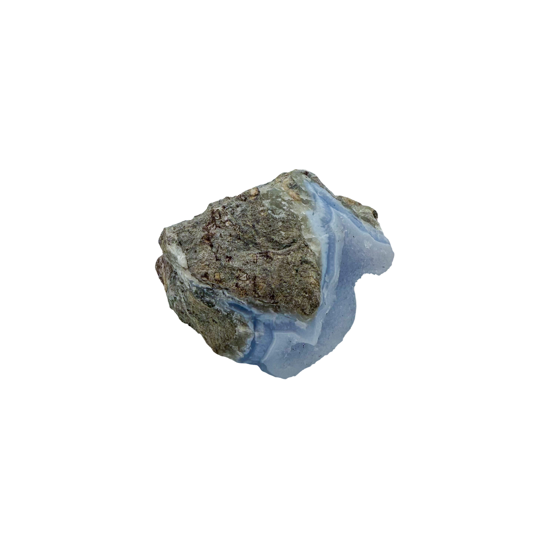 Blue lace agate raw geode, alternate angle of natural blue cavity