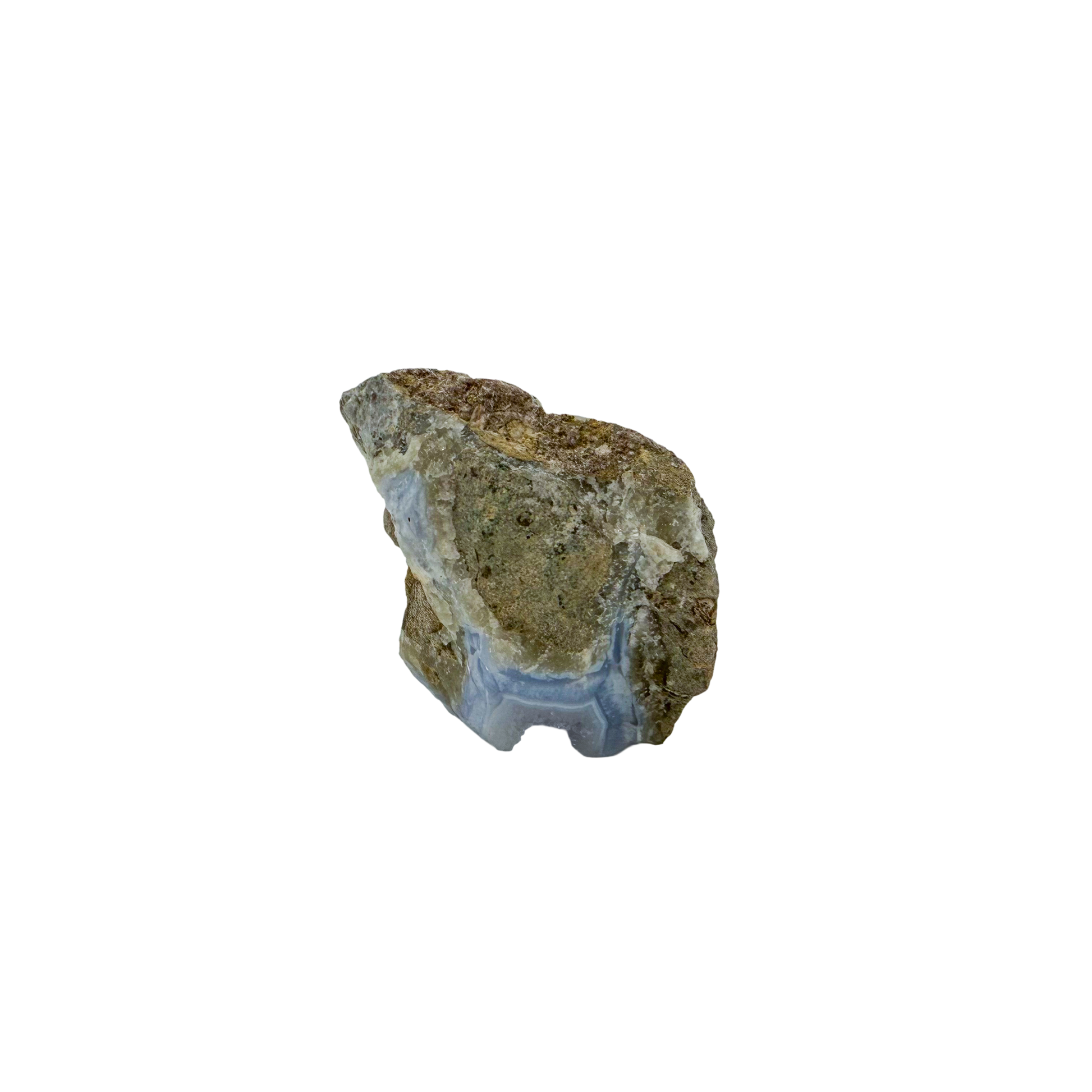 Blue lace agate raw geode, close view of druzy crystal texture