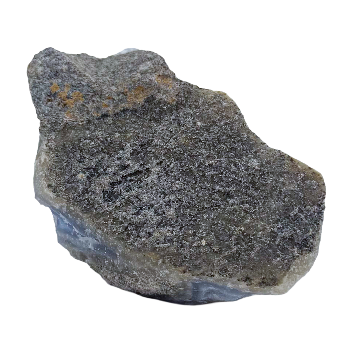 Blue lace agate raw geode from Malawi, uncut host rock with blue banded interior
