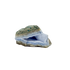 Blue lace agate raw geode, angled view of banded blue chalcedony
