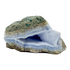 Blue lace agate raw geode, angled view of banded blue chalcedony