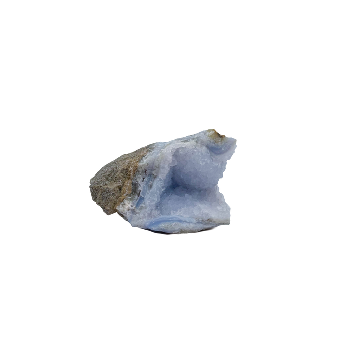 Blue lace agate raw geode from Malawi, uncut host rock with blue banded interior