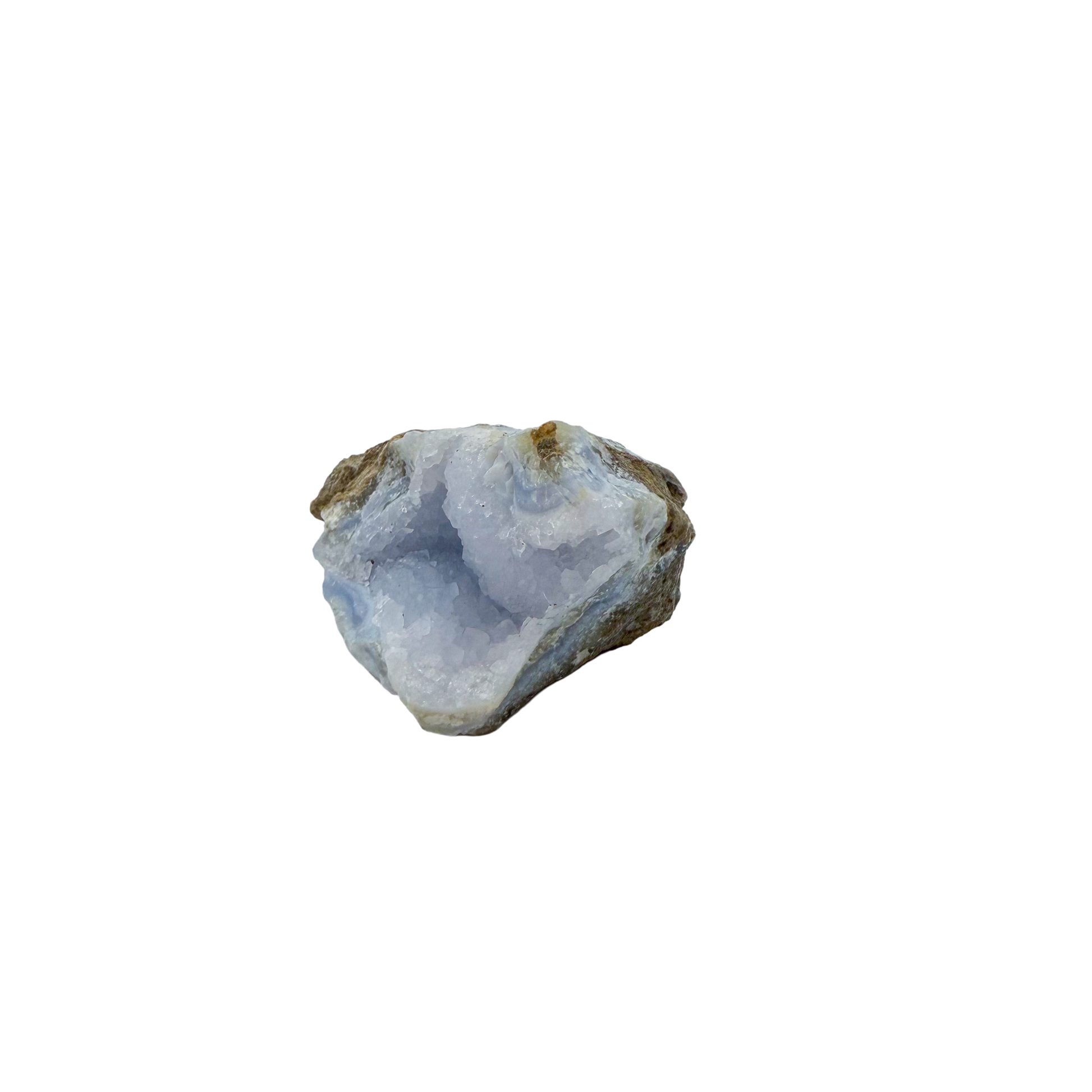 Blue lace agate raw geode from Malawi, AA grade, pale blue banded chalcedony in a natural cavity