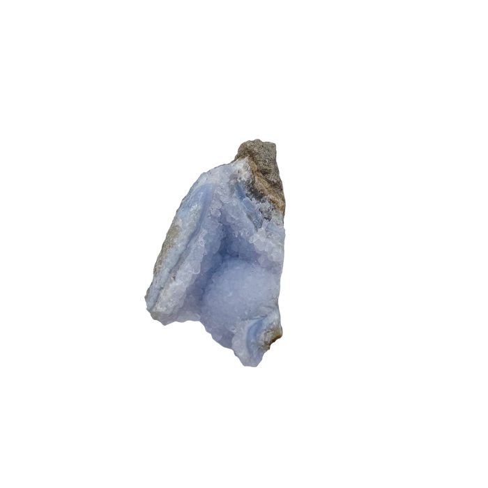 Blue lace agate raw geode, detail of pale blue lacy banding