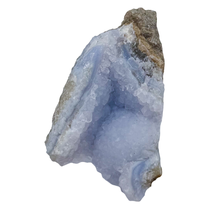Blue lace agate raw geode, detail of pale blue lacy banding
