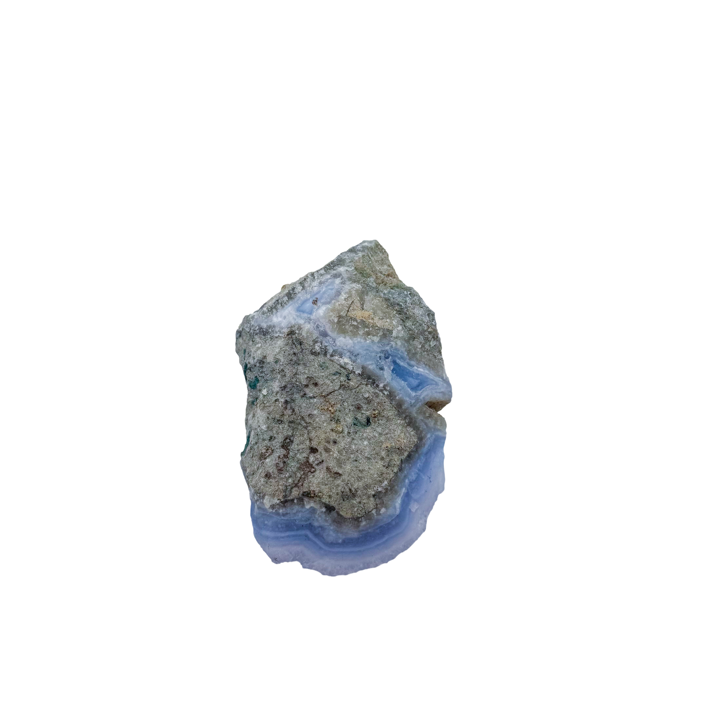 Blue lace agate raw geode, alternate angle of natural blue cavity