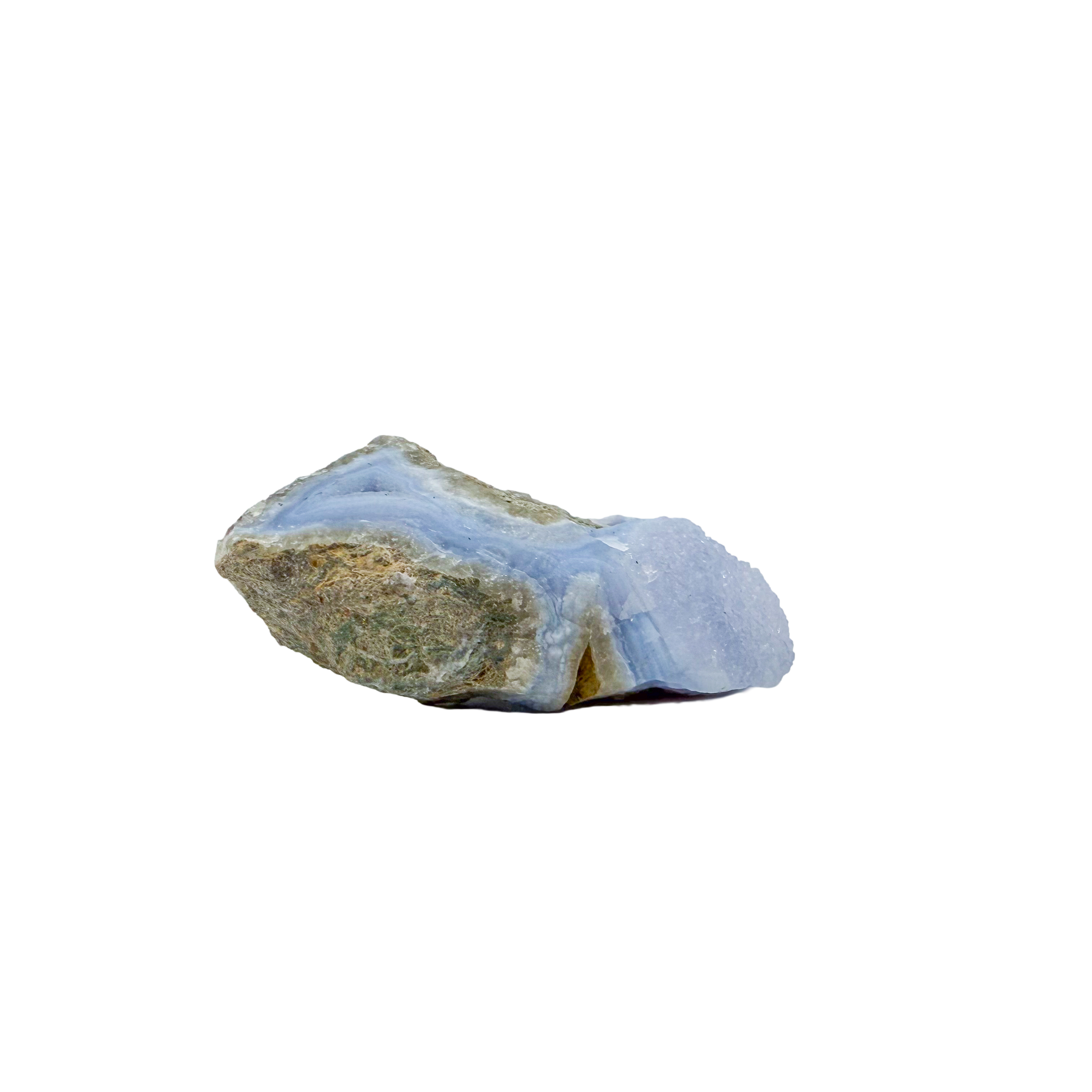 Blue lace agate raw geode, close view of druzy crystal texture