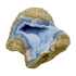 Blue lace agate raw geode, side view showing natural cavity and druzy