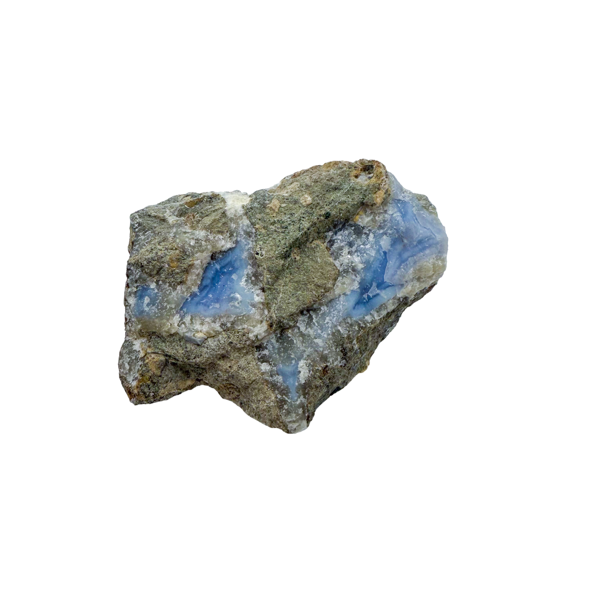 Blue lace agate raw geode, detail of pale blue lacy banding