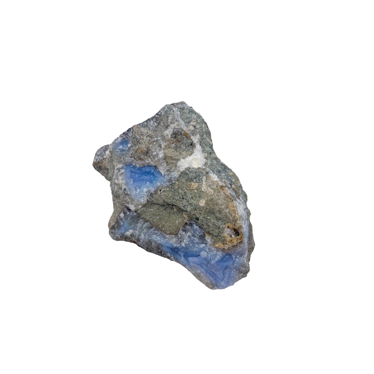 Blue lace agate raw geode from Malawi, AA grade, pale blue banded chalcedony in a natural cavity