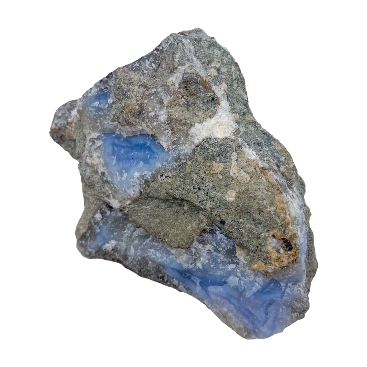 Blue lace agate raw geode from Malawi, AA grade, pale blue banded chalcedony in a natural cavity