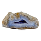Blue lace agate raw geode, side view showing natural cavity and druzy