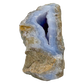 Blue lace agate raw geode, angled view of banded blue chalcedony