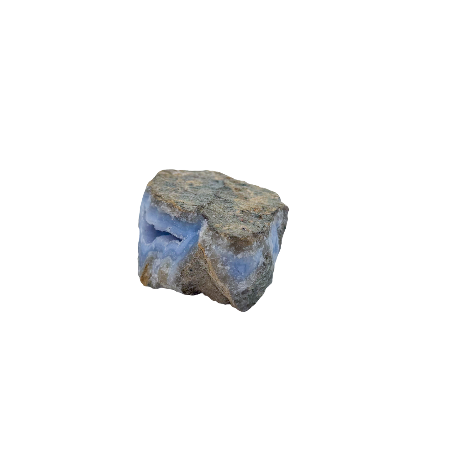 Blue lace agate raw geode from Malawi, AA grade, pale blue banded chalcedony in a natural cavity