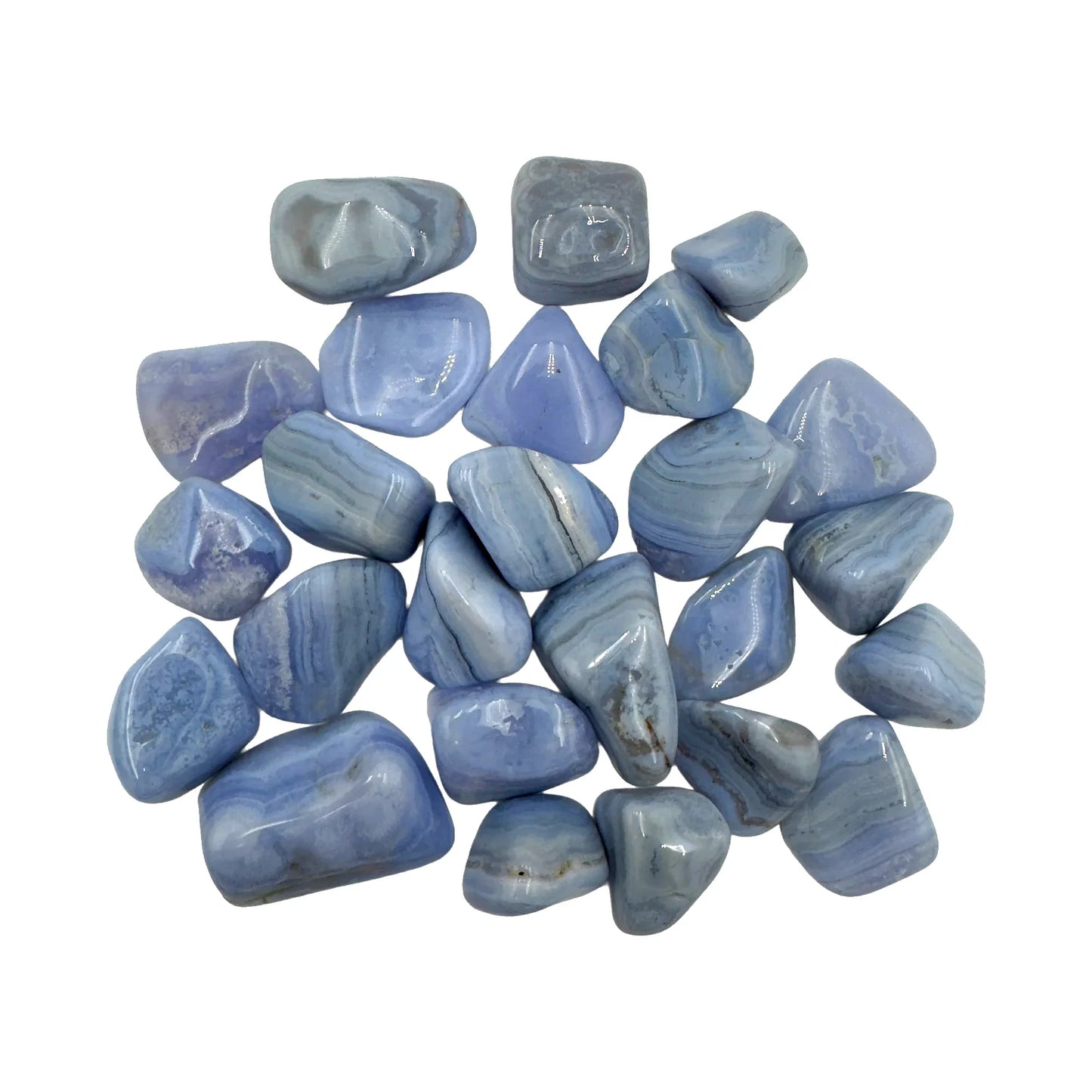 Tumbled Blue Lace Agate Crystals for Anxiety Relief, Calm & Communication — beginner-friendly blue polished, A grade from Namibia