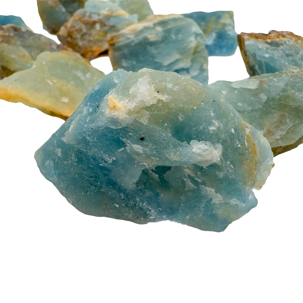 Detail of Grade A Blue Onyx raw stone showing natural banding