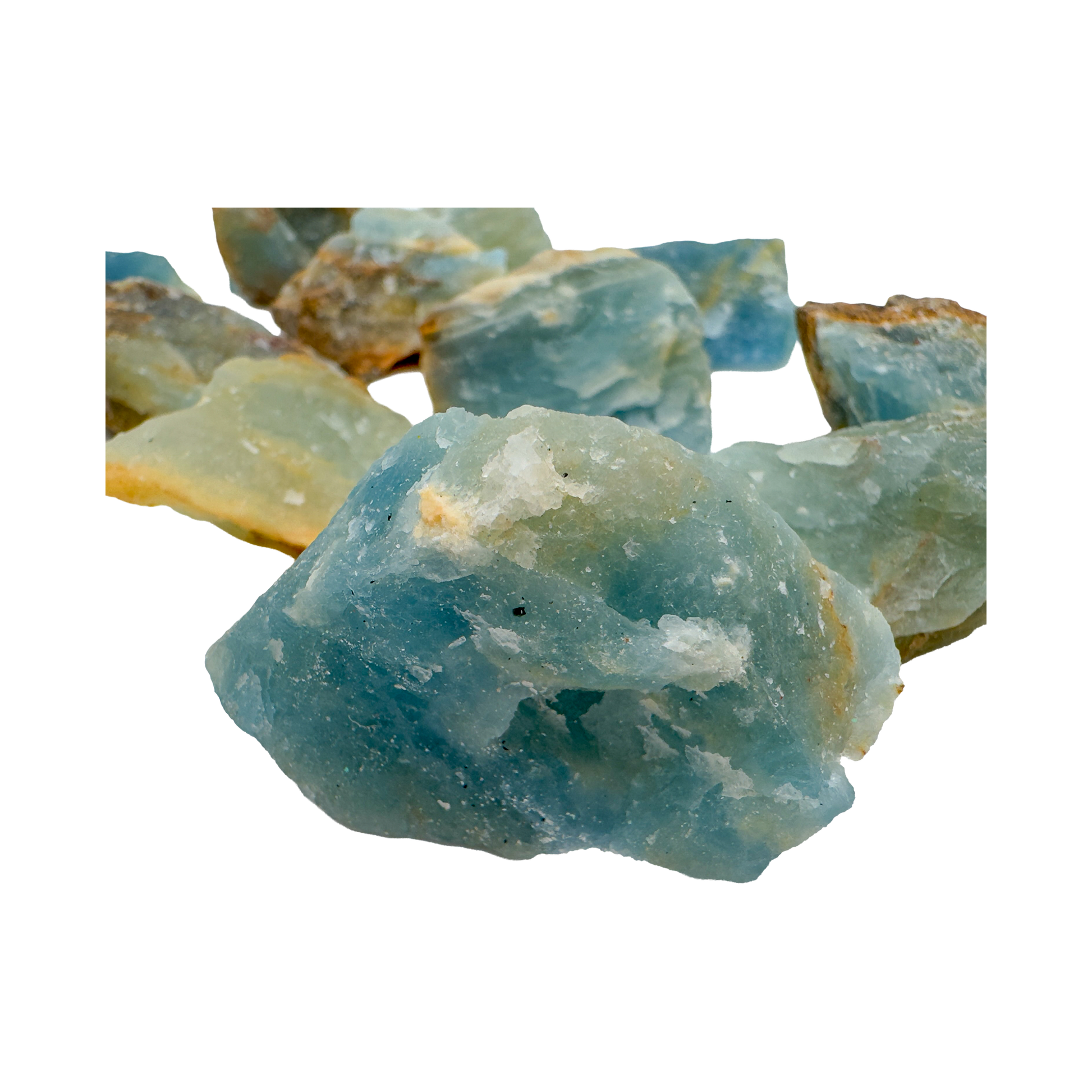 Detail of Grade A Blue Onyx raw stone showing natural banding