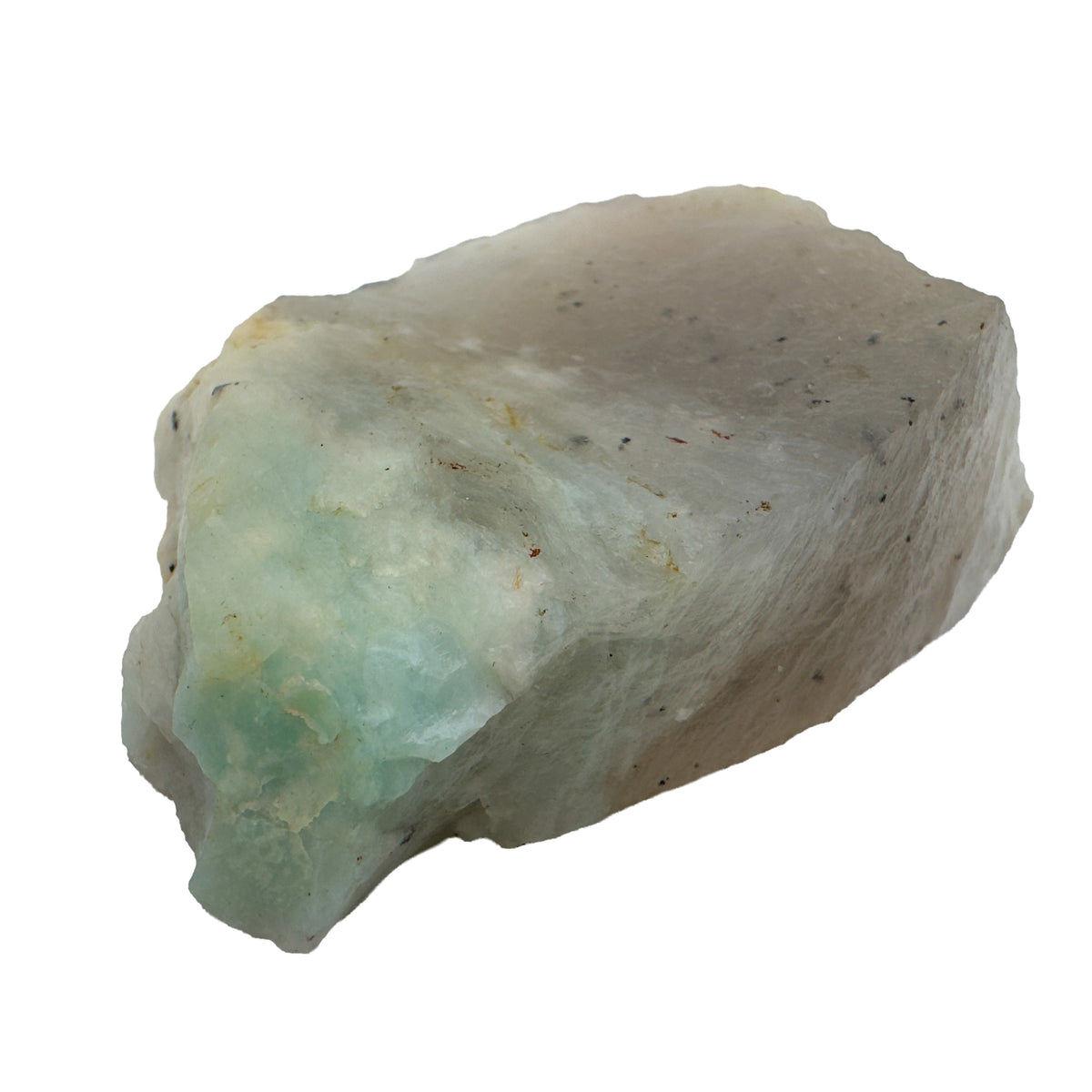 Andean Blue Opal Raw Stones, A Grade, Peru: one raw piece on a white background, pale aqua blending into gray