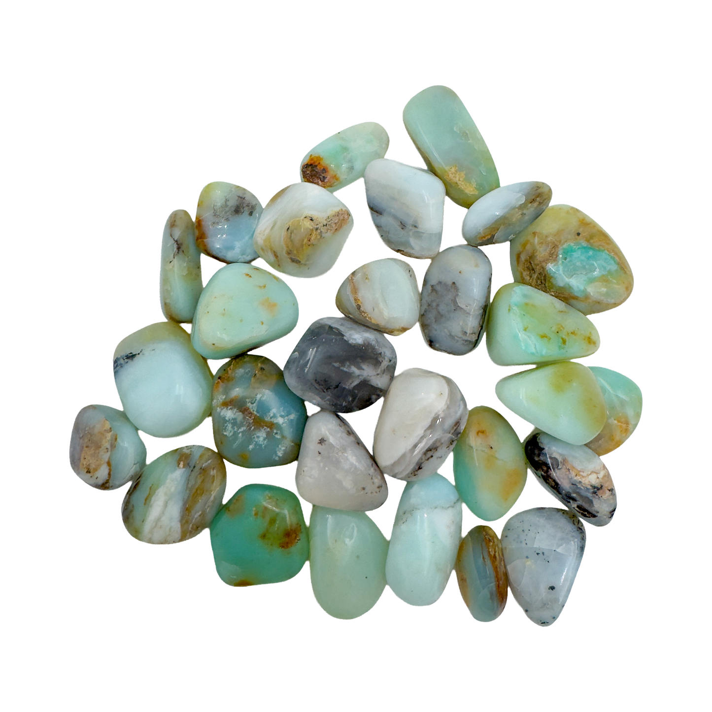 Andean Blue Opal Tumbled Stones for Emotional Healing, Stress Relief & Intuition — blue A grade from Peru