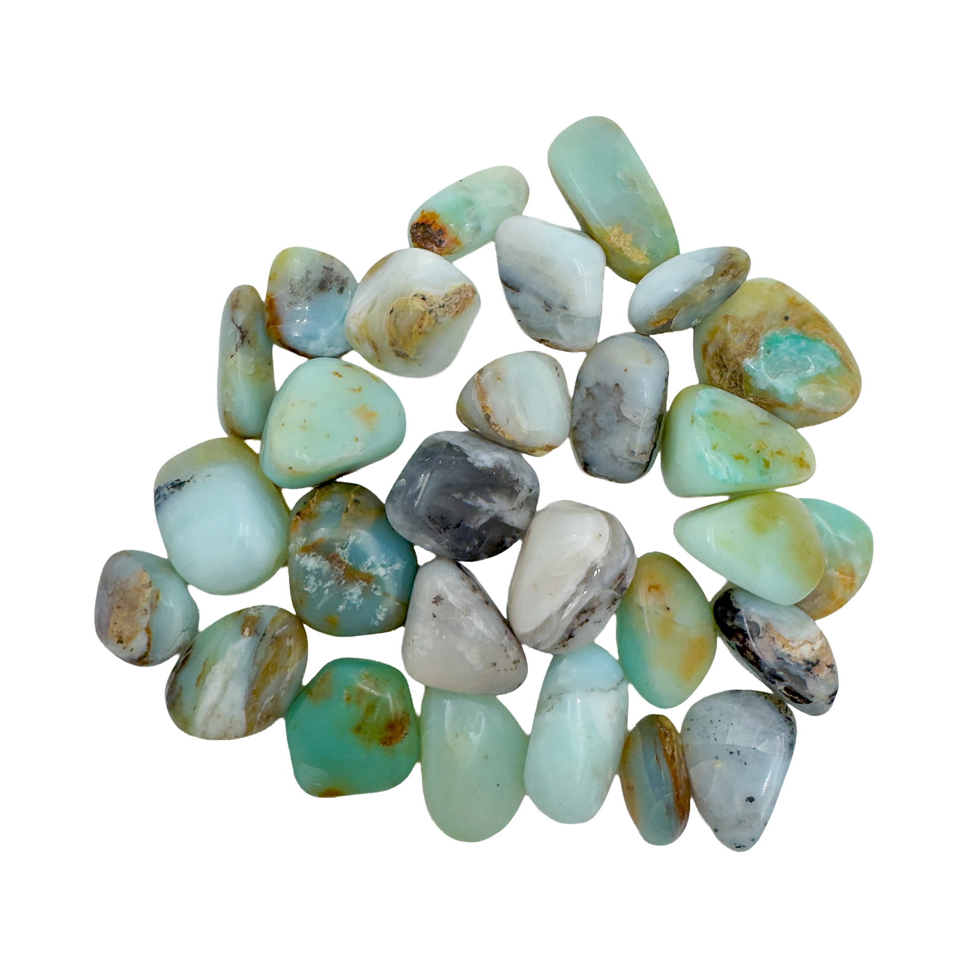 Andean Blue Opal Tumbled Stones for Emotional Healing, Stress Relief & Intuition — blue A grade from Peru