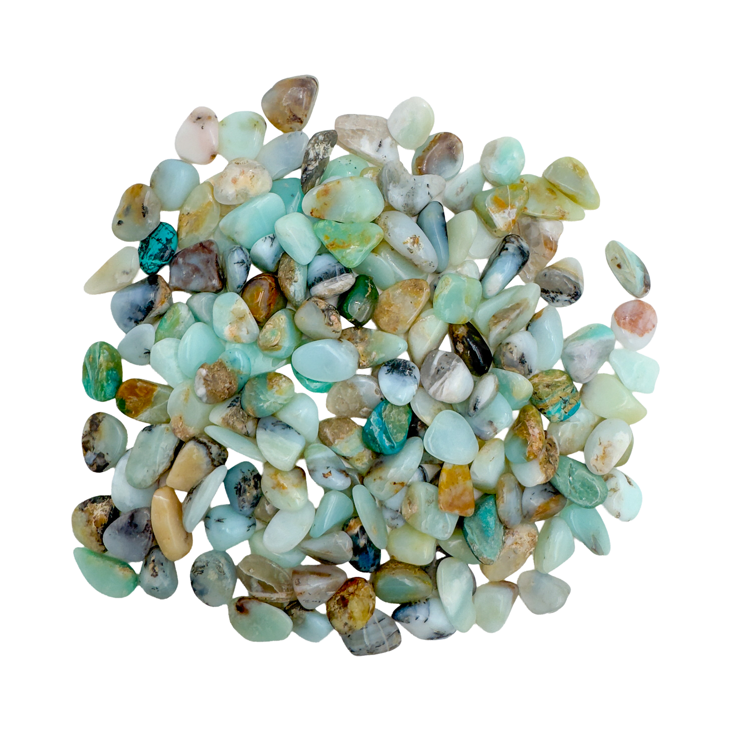 Small Andean Blue Opal Tumbled Stones for Emotional Healing & Stress Relief — blue AA grade from Peru