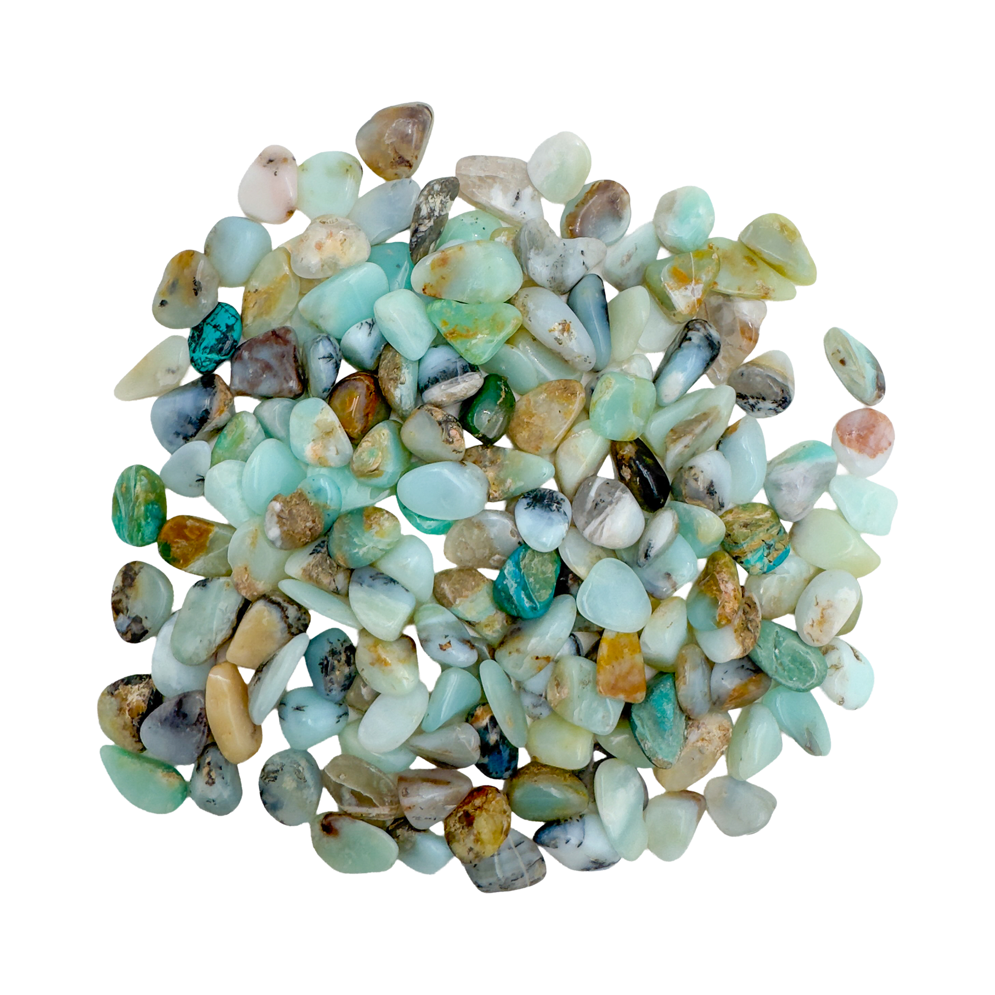 Small Andean Blue Opal Tumbled Stones for Emotional Healing & Stress Relief — blue AA grade from Peru