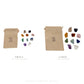 Both Brazilian raw crystal sets beside the reusable cotton bag each one ships in