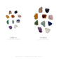 Small and large Brazilian raw crystal sets at true relative scale, 0.75 to 1.25 inch against 1 to 2 inch