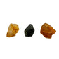 Close view of small raw golden healer, black tourmaline and carnelian from the Brazilian set