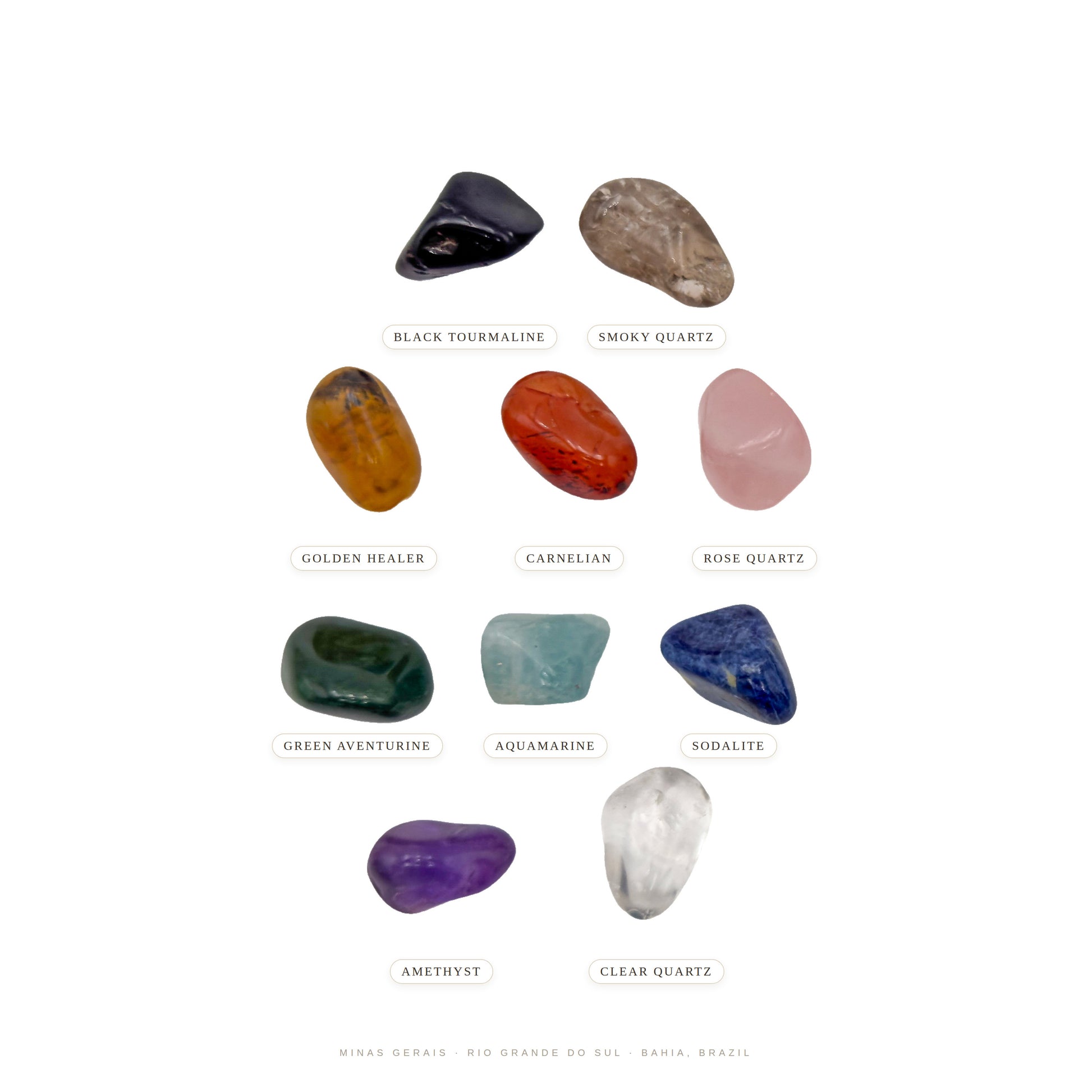 The small Brazilian tumbled stone set with every crystal named in place